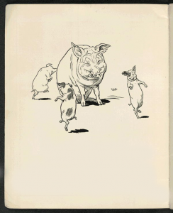 Los tres cerditos con su madre jugando