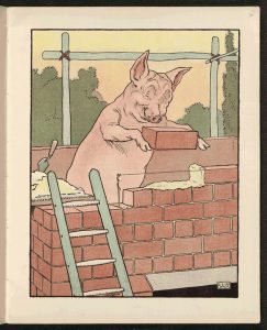 El tercer cerdito construyendo su casita de ladrillo