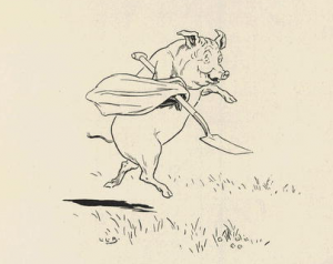 El tercer cerdito construyendo su casa de ladrillos