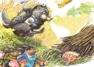 El lobo derriba la casita de madera El lobo derriba la casita de madera